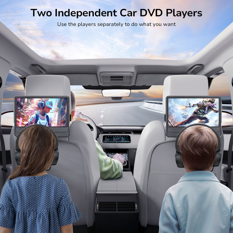 12" Dual Car DVD Players with HDMI Input, Car TV with Wall Charger, Headphones, Support USB/TF Card, Watch Same/Different Movies, HD Decoding, Last Memory