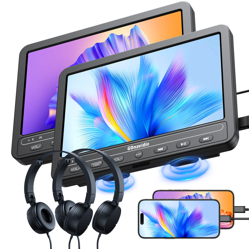 10.1" Dual Portable DVD Players for Car with HDMI Input, 5 Hours Battery, Car DVD Player Support USB/SD Card, Play Same/Different Movies (2 x DVD Player)