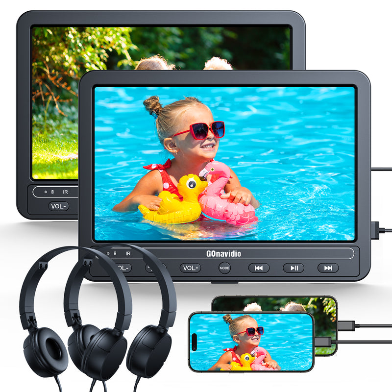 10.1" Dual Portable DVD Players for Car with HDMI Input, 5 Hours Battery, Car DVD Player Support USB/SD Card, Play Same/Different Movies (2 x DVD Player)